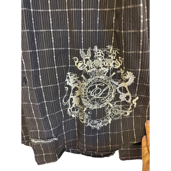 English Laundry Christopher Wicks Shirt L Black White Accents Embroidered - Picture 3 of 7
